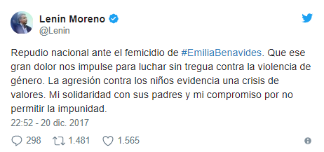 Lenín Moreno se pronuncia sobre asesinato de Emilia B.