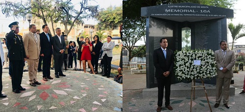 Colocan ofrenda floral en memoria de las víctimas del terremoto