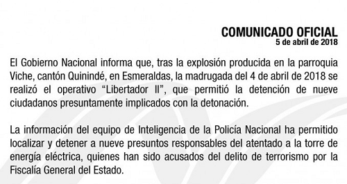 Gobierno informa que hay nueve detenidos por detonación en Quinindé