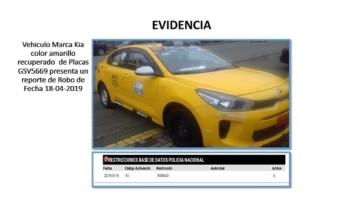 Taxi robado en Manabí fue recuperado cerca de Quevedo en operativo