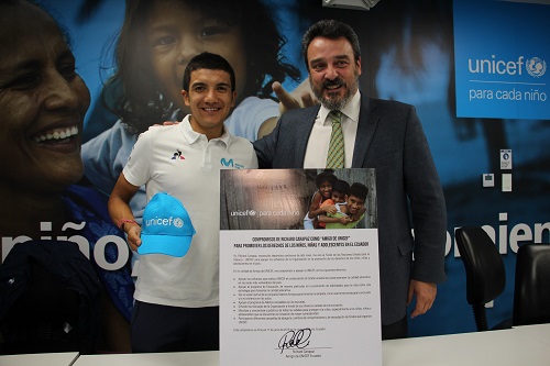 Richard Carapaz se convierte en “Amigo de UNICEF” para promover los derechos de la niñez en Ecuador