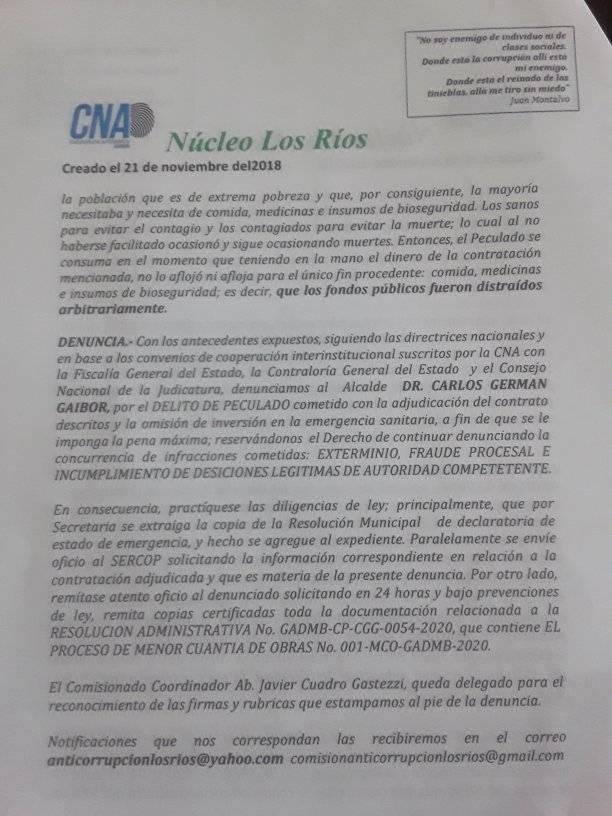 Escritos presentados a la Fiscalía por parte de la CNA