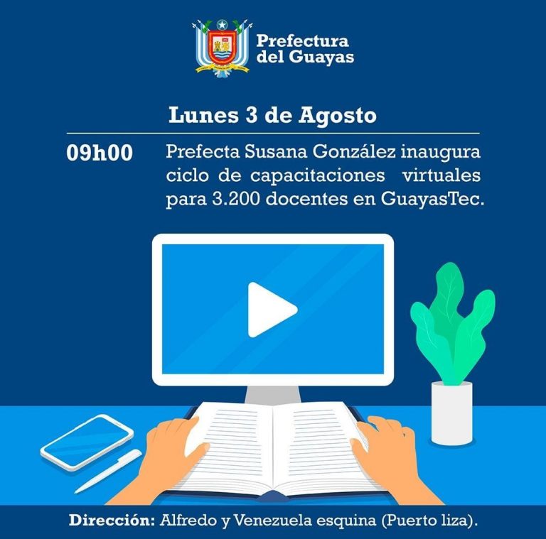 Prefectura del Guayas capacitará gratuitamente a 3.200 docentes en Curso Virtual