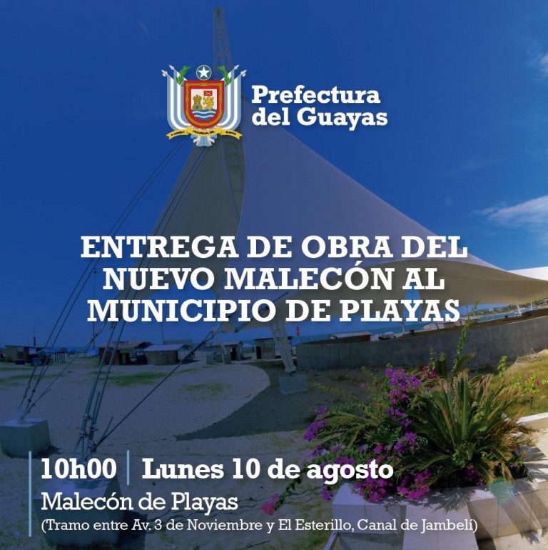 Prefectura del Guayas entregará nuevo malecón al Municipio de Playas
