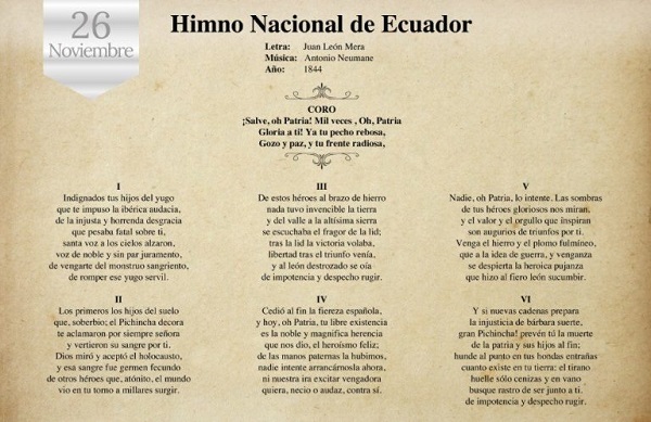 26 De Noviembre Día Del Himno Nacional Aldia Noticias De Los Ríos