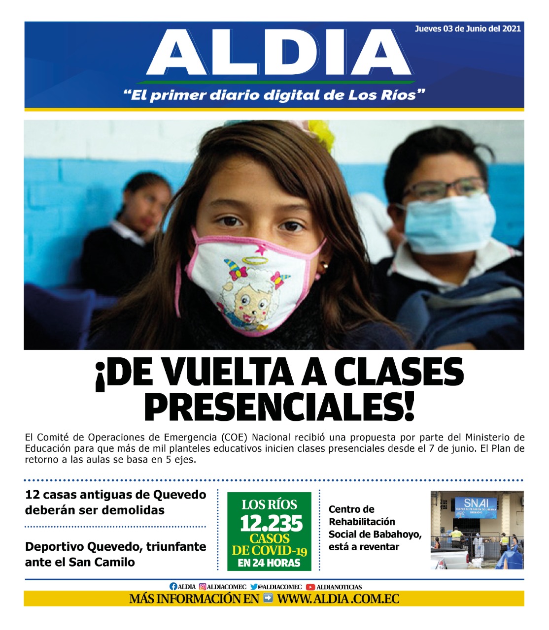 Edición 03 de junio 2021, COE Nacional autoriza el retorno a clases en