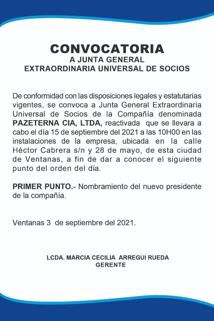 Convocatoria a Junta General Extraordinaria de
