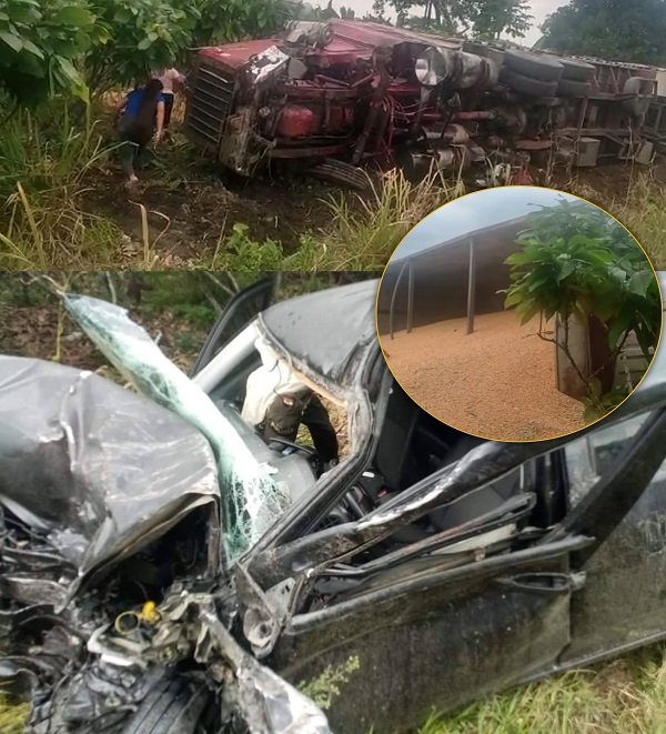 Trailer cargado de maíz se choca con una camioneta en la vía Mocache