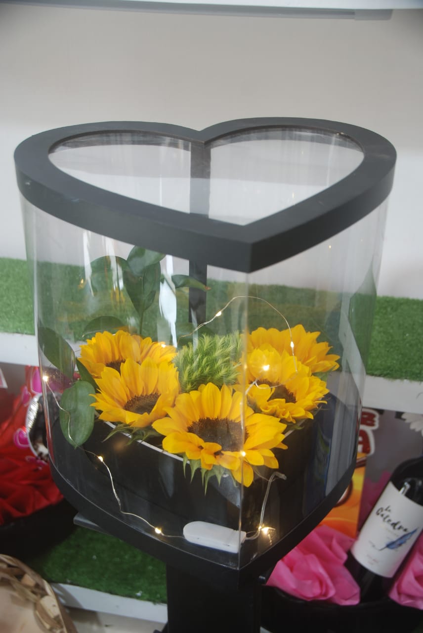 Modelo nuevo de girasol con base resistente de corazón. Desde $30 dólares.