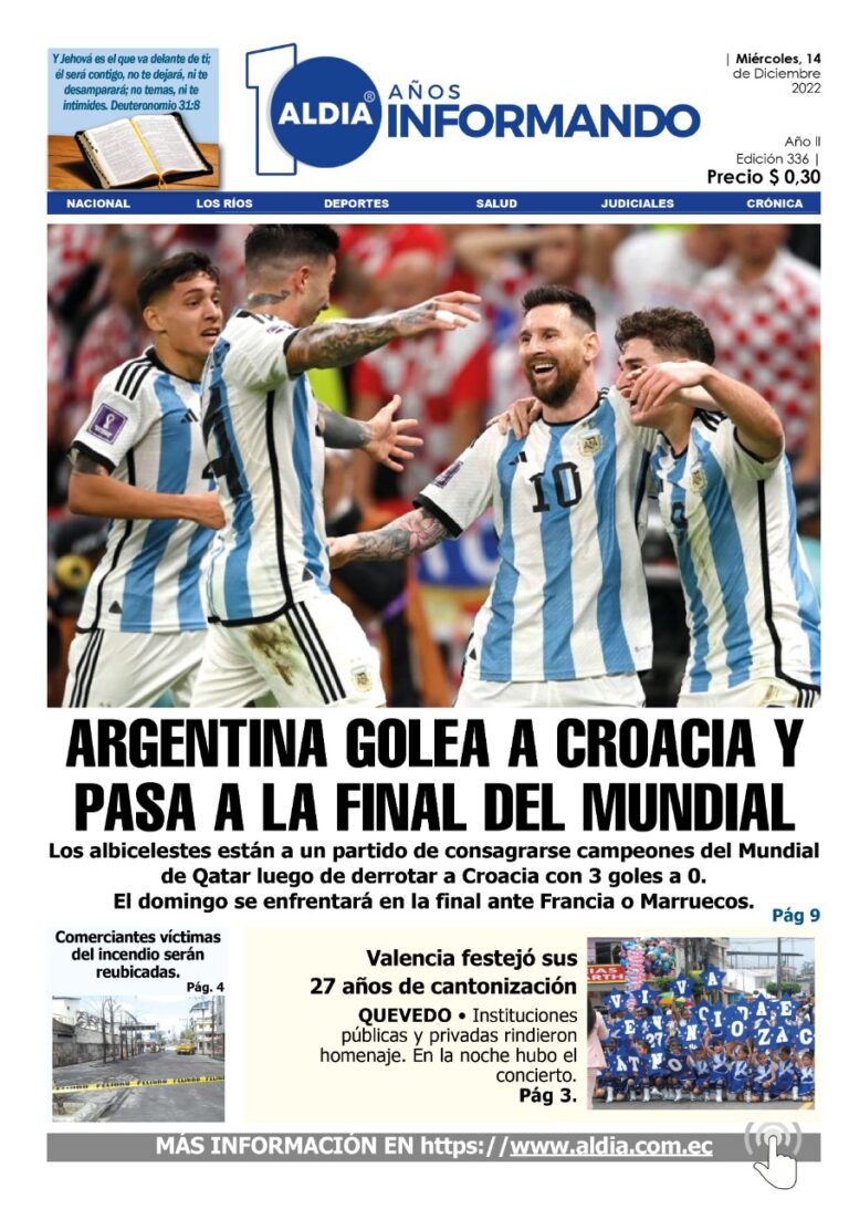Edición del 14 de diciembre del 2022: Argentina golea a Croacia y pasa a la final del Mundial de  Qatar