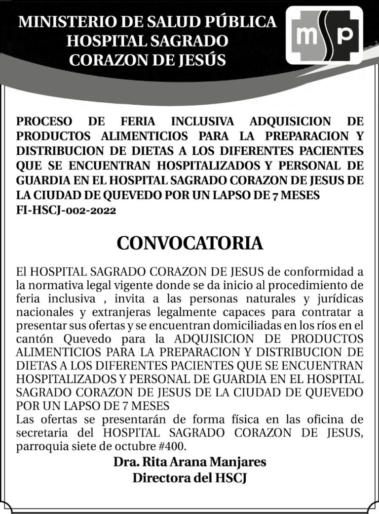 CONVOCATORIA DEL MINISTERIO DE SALUD PUBLICA-HOSPITAL SAGRADO CORAZON DE JESUS