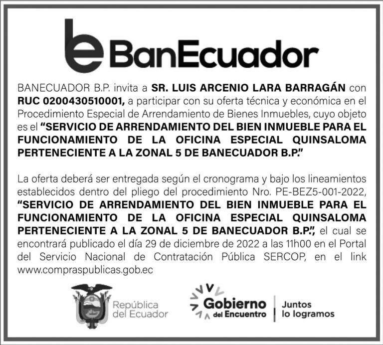 NOTIFICACIÓN DE BANECUADOR B.P