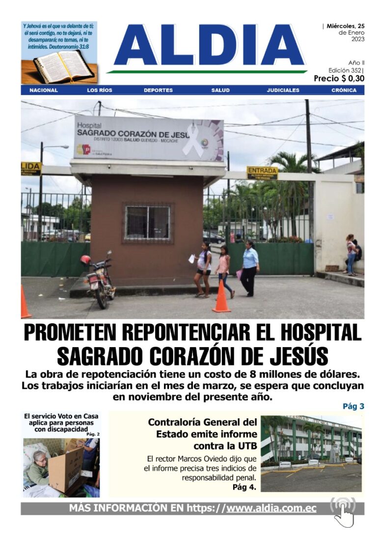 Edición del 25 de enero del 2023: Prometen repotenciar el hospital del MSP de Quevedo