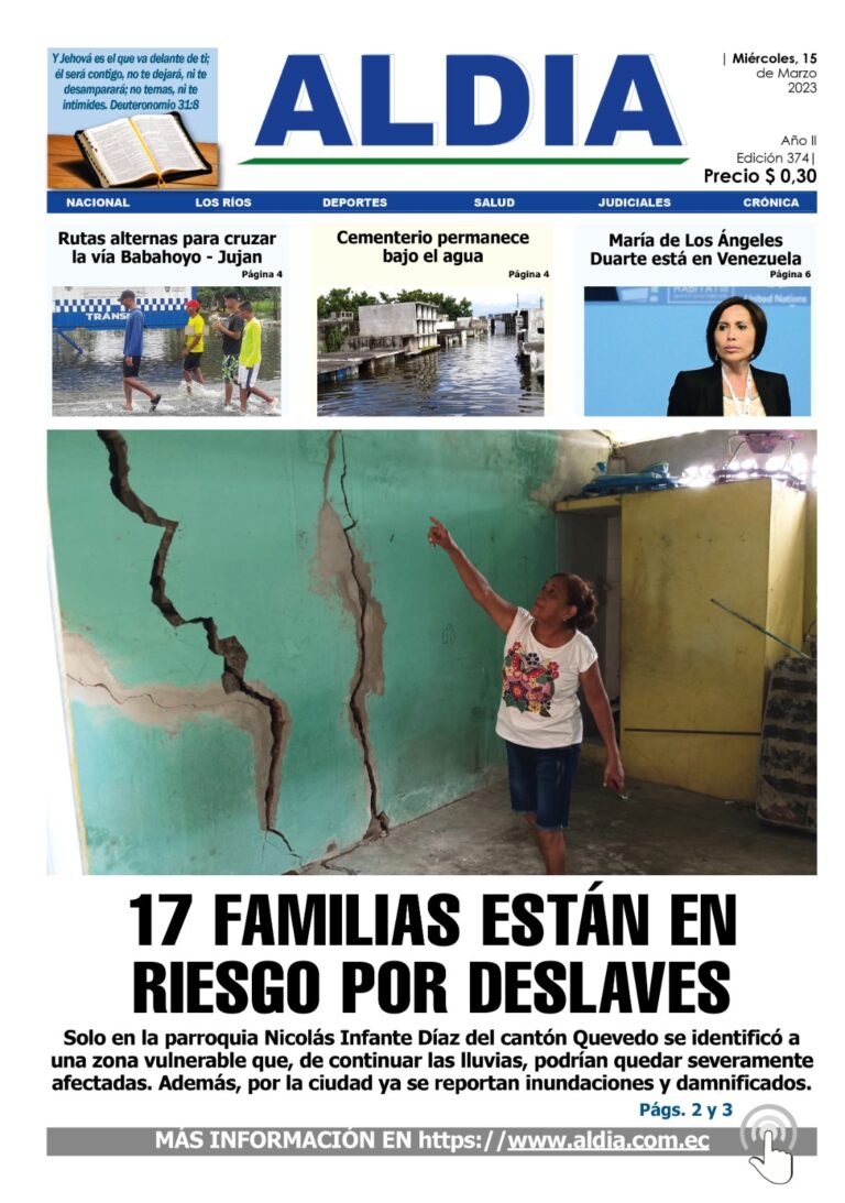 Edición del 15 de marzo del 2023: 17 familias están en riesgo por deslaves en Quevedo