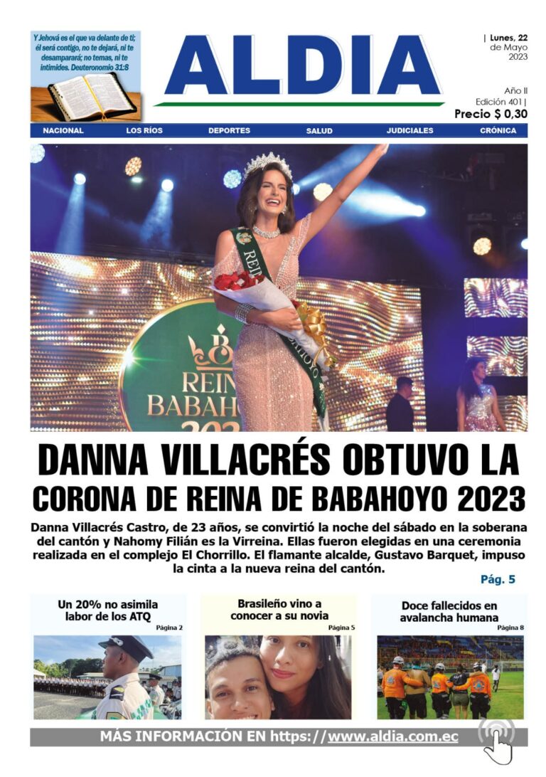 Edición del 22 de mayo del 2023: Danna Villacrés obtuvo la corona de Reina de Babahoyo 2023