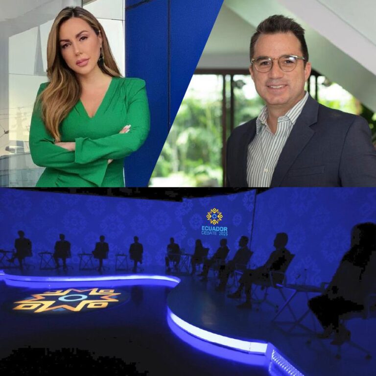 Andrés Jungbluth y Gisella Bayona los moderadores de Ecuador Debate 2023