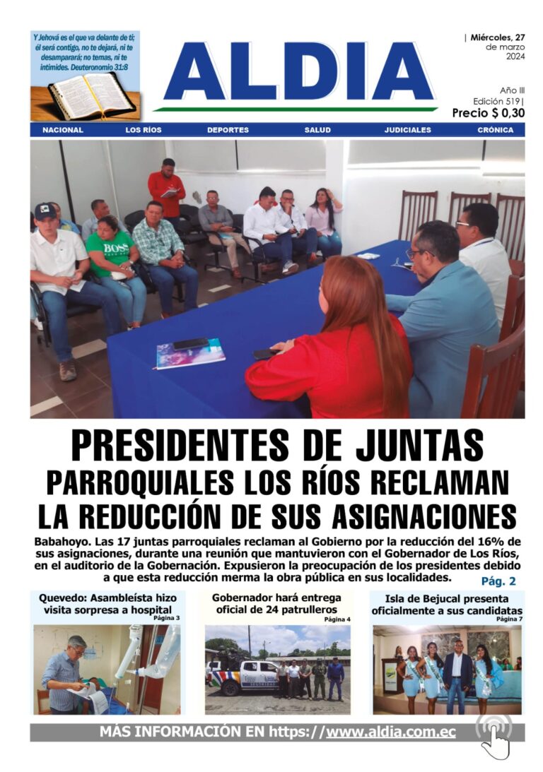 Edición 27 de marzo 2024, GAD rurales de Los Ríos con menos el 16% en sus asignaciones