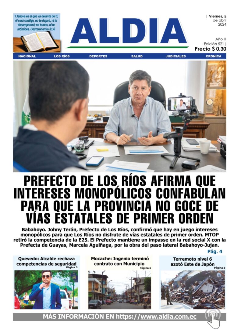 Edicion 5 de abril 2024, Terán afirma que hay intereses monopólicos para que Los Ríos no tenga buenas vías estatales
