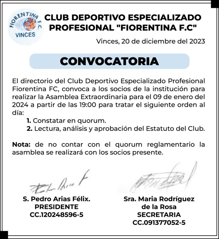 CONVOCATORIA CLUB DEPORTIVO ESPECIALIZADO PROFESIONAL ” FIORENTINA F.C”