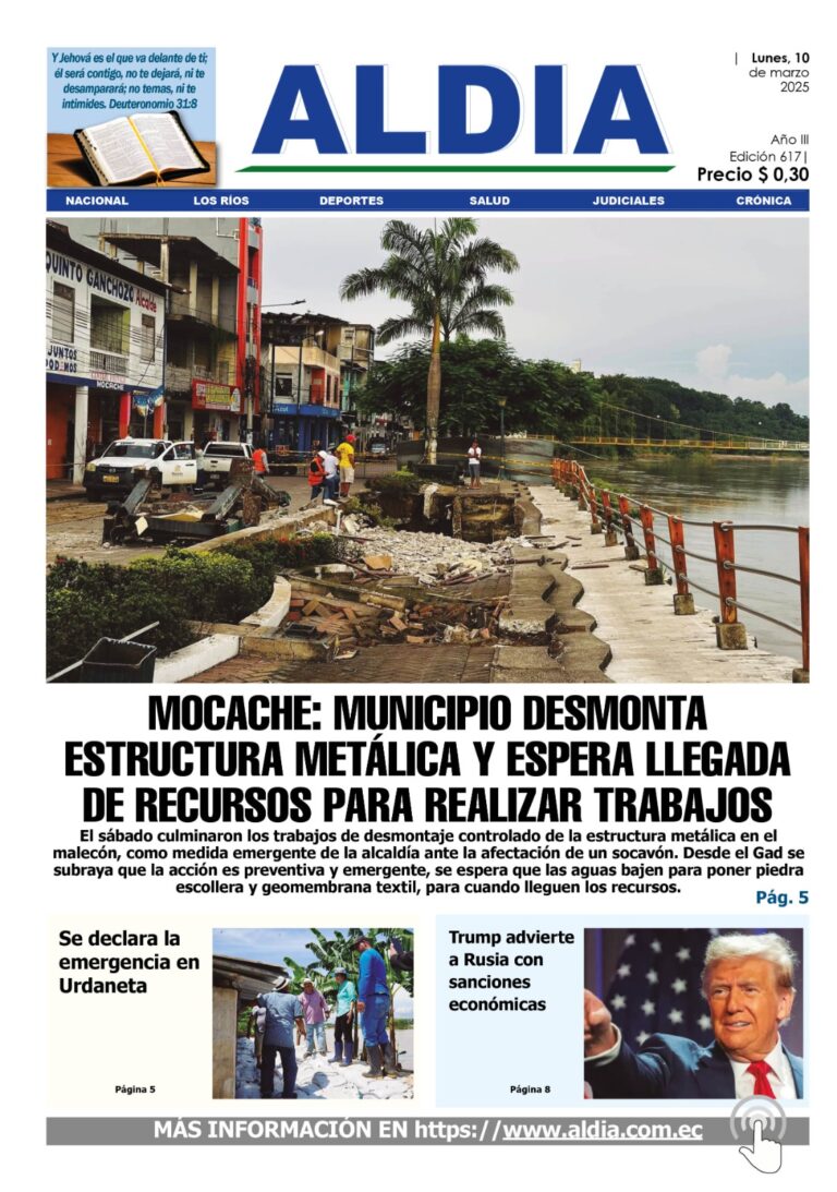 Edición 10 de marzo 2025, Malecón de Mocache se hundiópor arremetida de lluvias